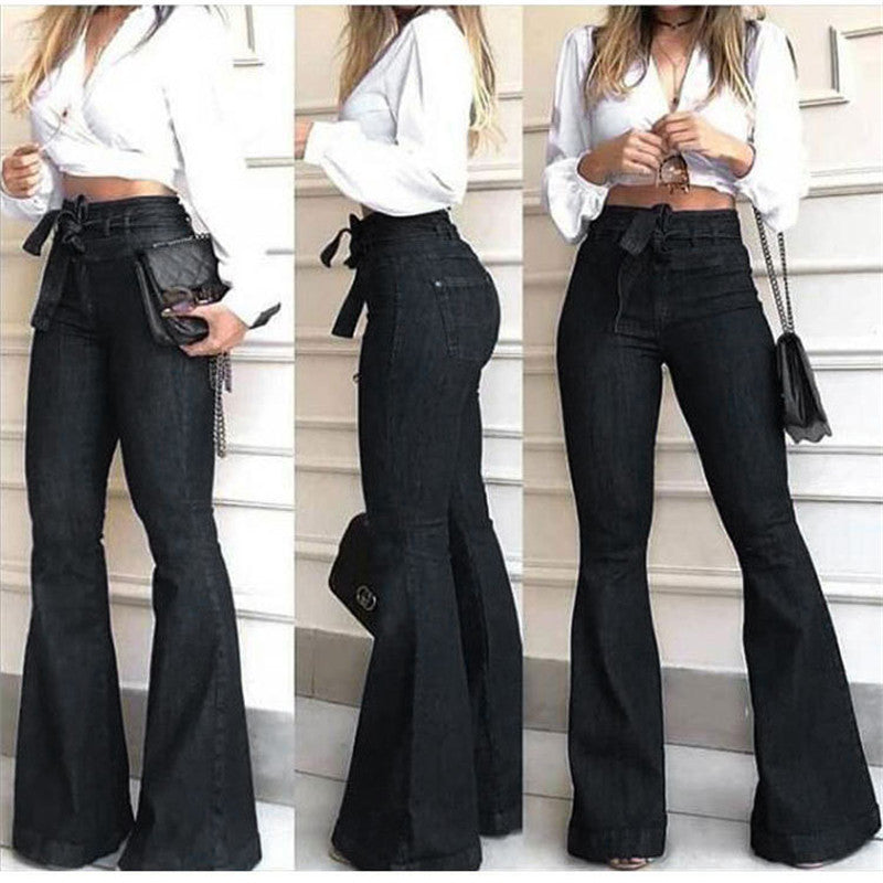 Pantalon évasé à lacets micro-élastiques - Chic&Shines