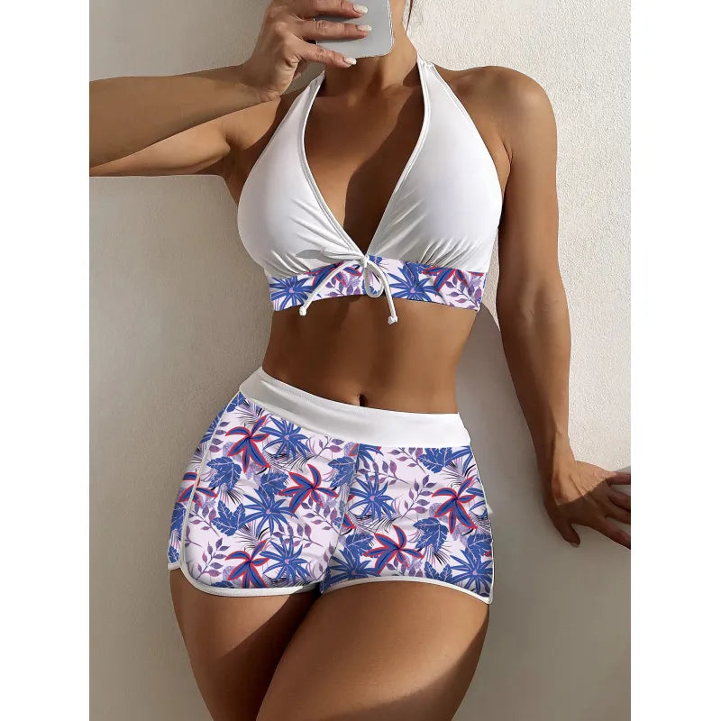 Maillot de bain deux pièces haut licou et son short