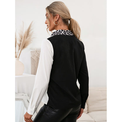 Chemisier col V léopard manches longues - Chic&Shines