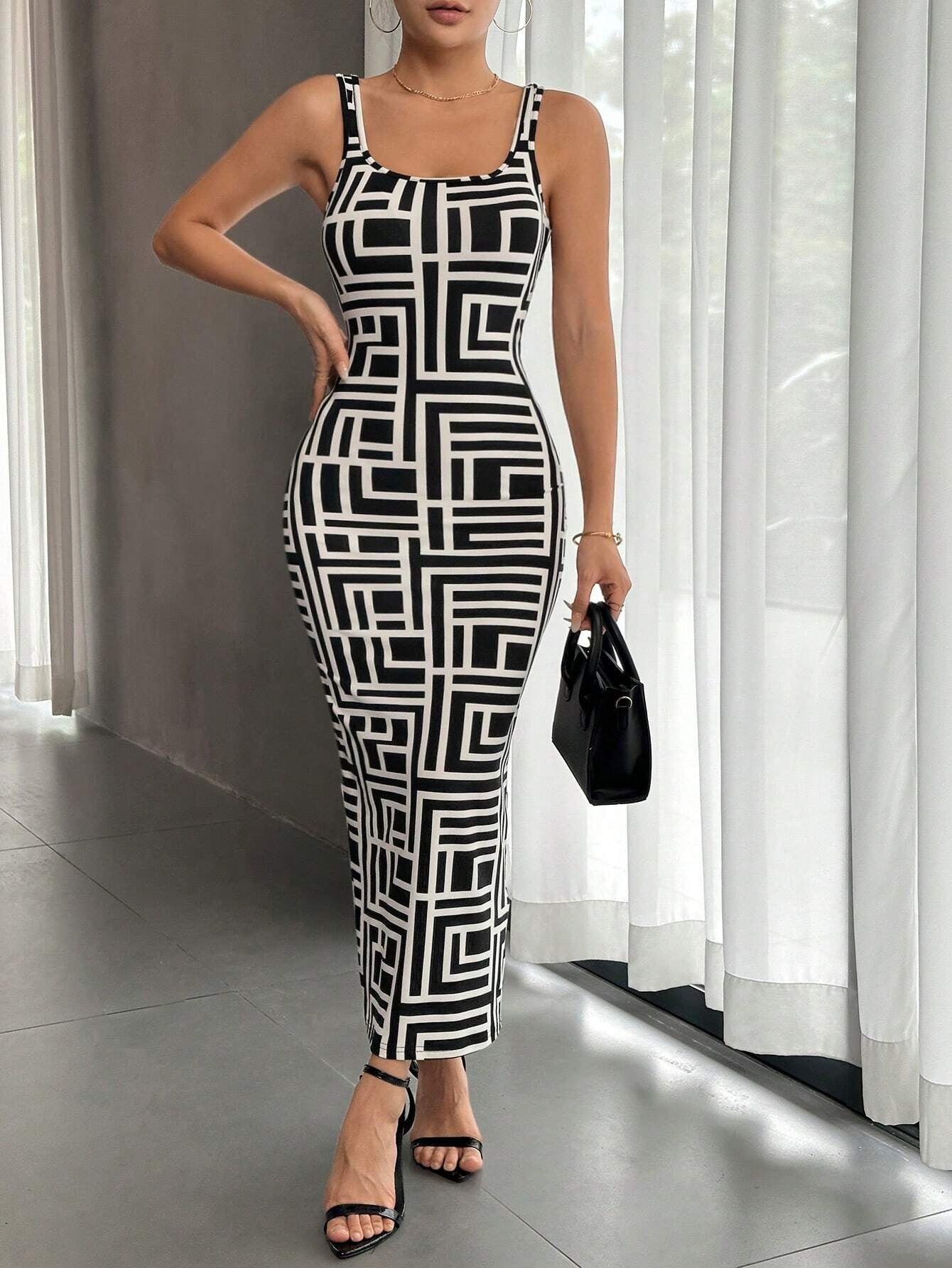 Robe longue imprimée à bretelles