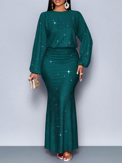 Robe longue à manches longues pailleté de soirée