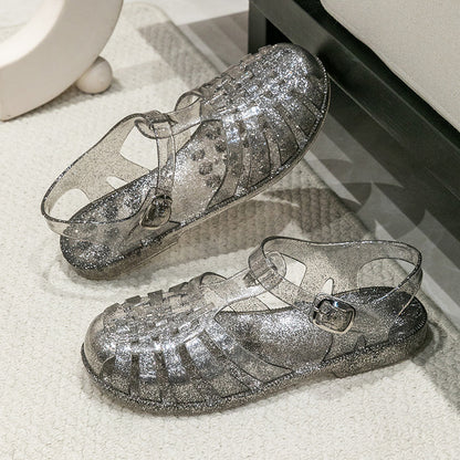 Sandales plates creuses en cristal - Chic&Shines