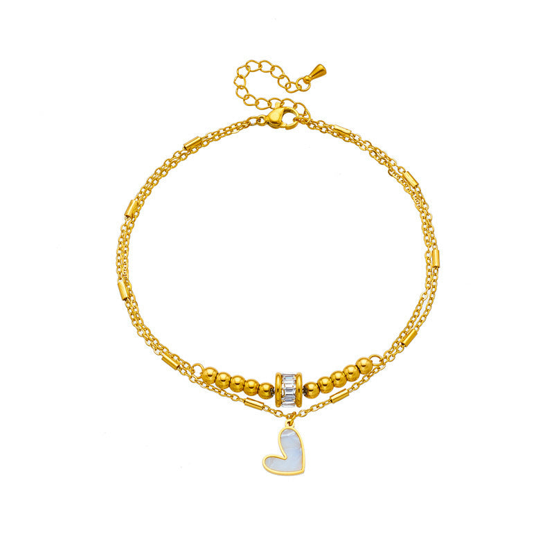 Chaîne double de cheville pendentif cœur - Chic&Shines