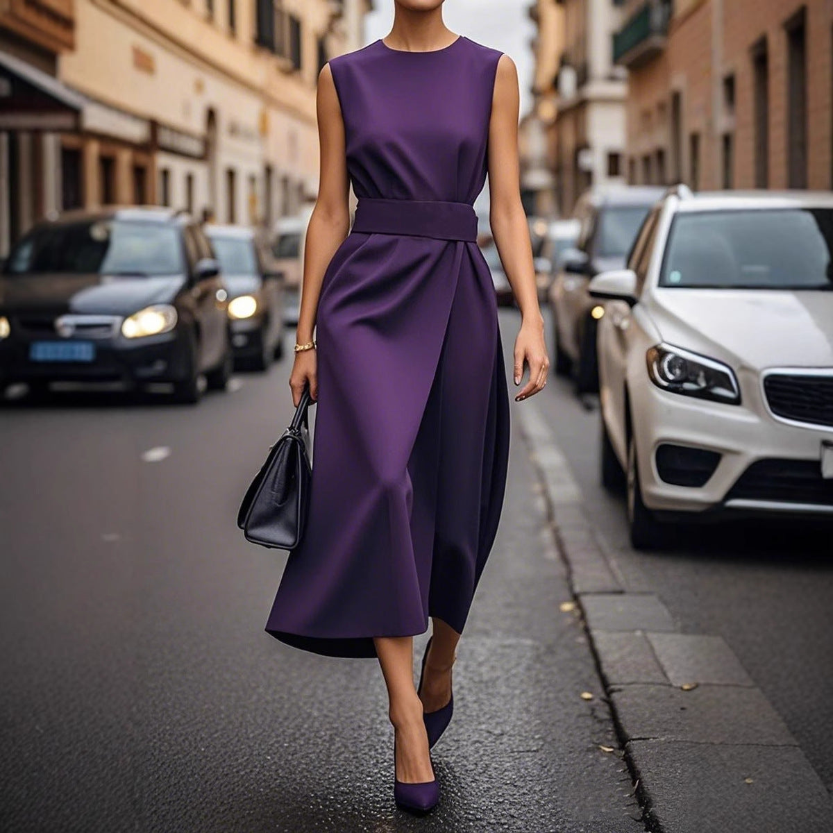 Robe longue irrégulière sans manches avec ceinture - Chic&Shines