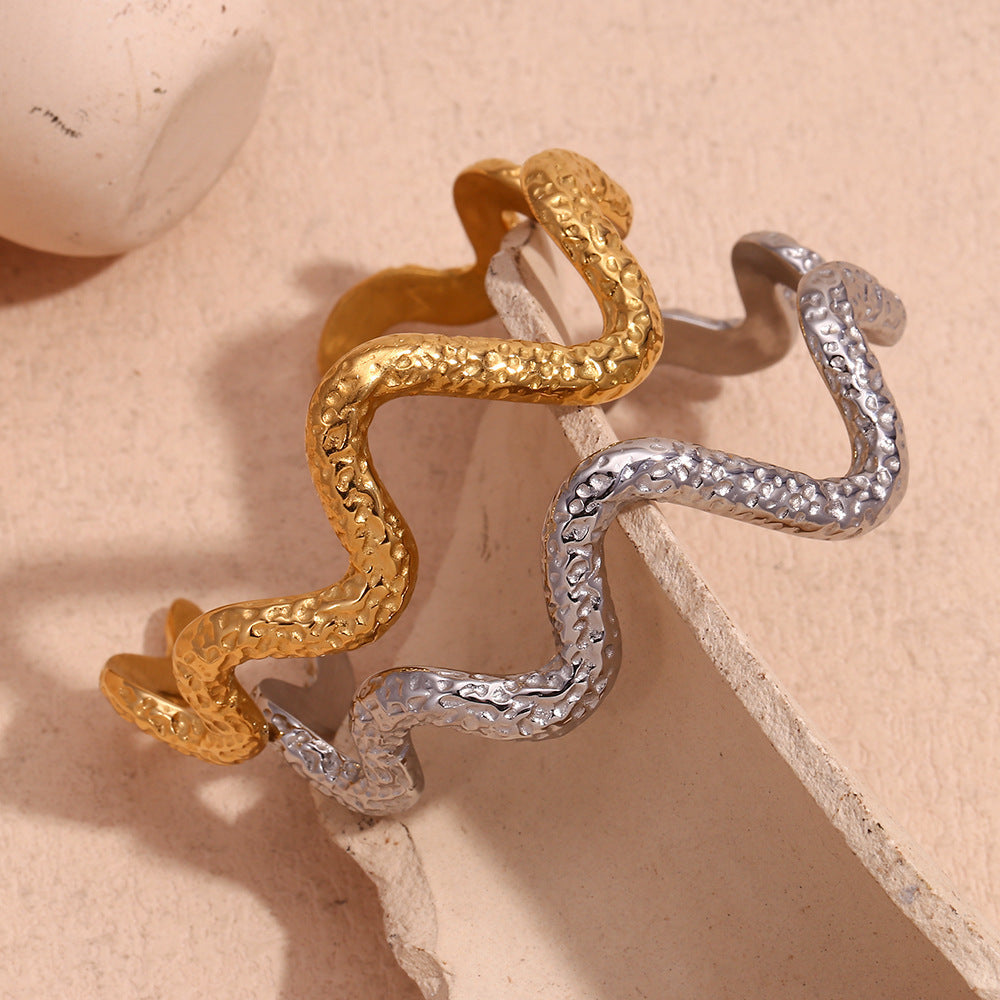 Bracelet acier inoxydable motif serpent ondulé