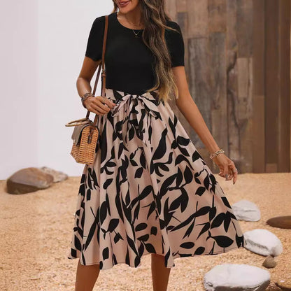 Robe à manches courtes et coutures imprimées - Chic&Shines