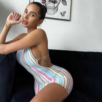 Robe courte rayée dos nu - Chic&Shines