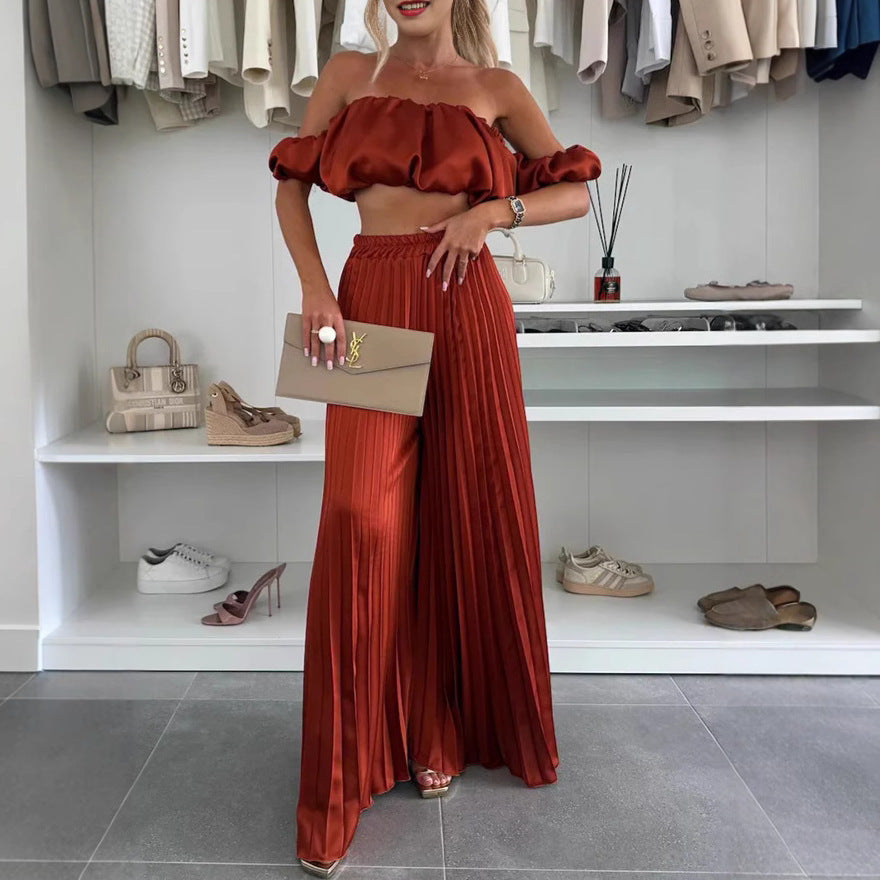 Ensemble haut tube et pantalon larges en satin - Chic&Shines