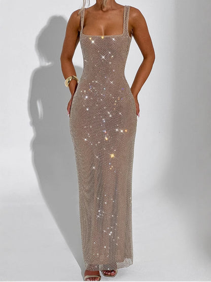 Robe longue en strass à bretelles sans manches - Chic&Shines