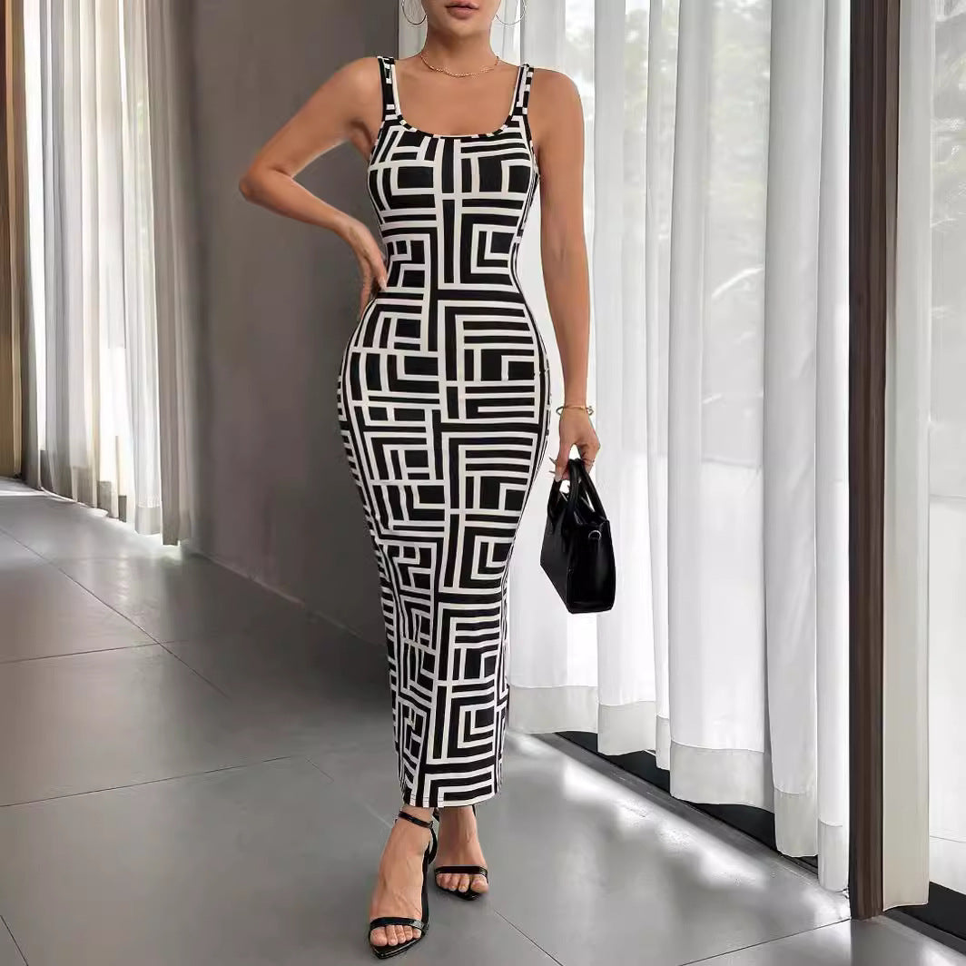 Robe longue imprimée à bretelles