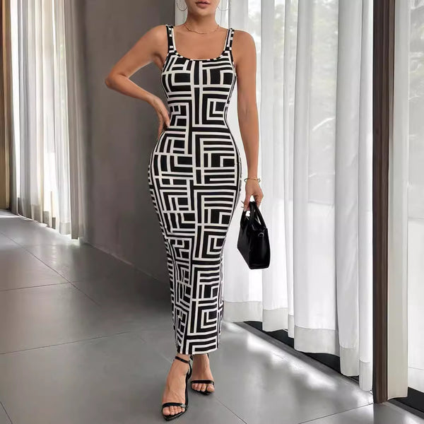 Robe longue imprimée à bretelles