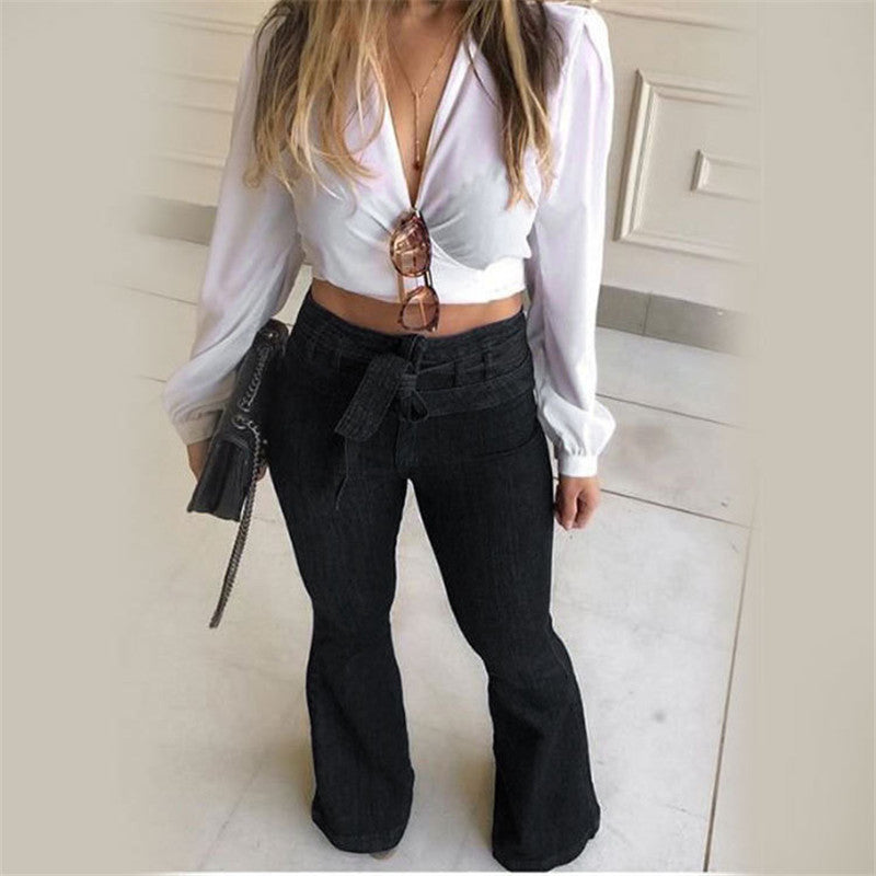 Pantalon évasé à lacets micro-élastiques - Chic&Shines