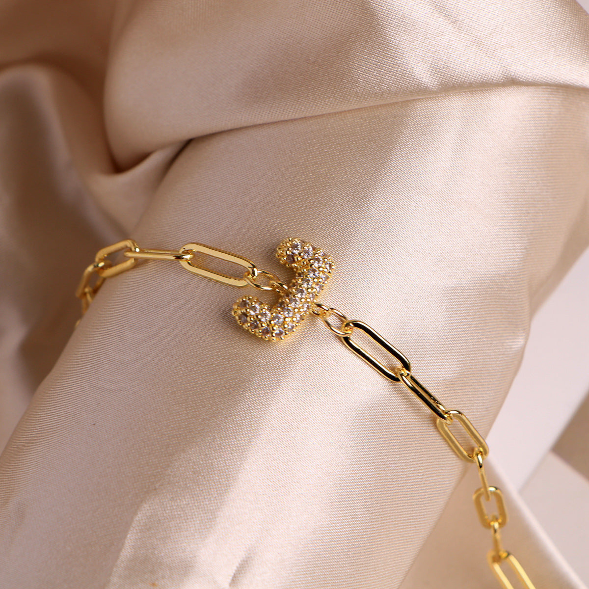 Bracelet clip en zircone pendentif lettre