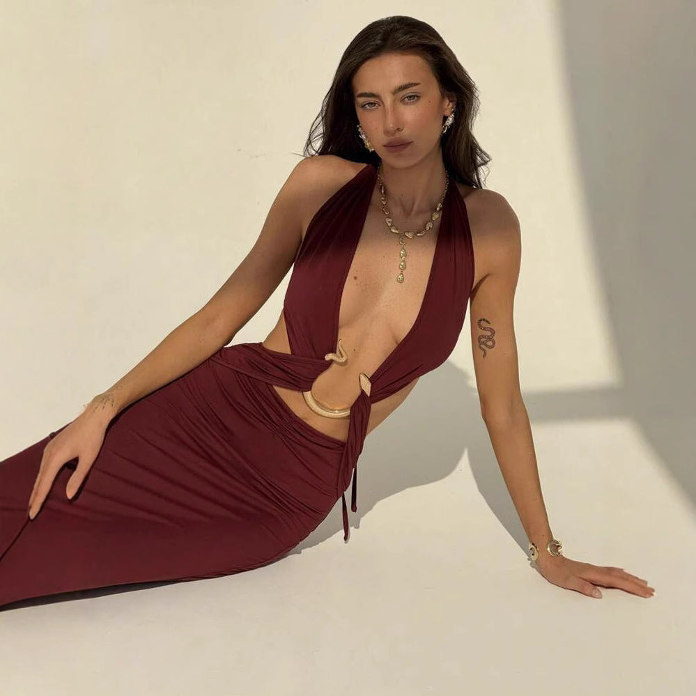 Robe longue décolleté plongeant et dos nu - Chic&Shines