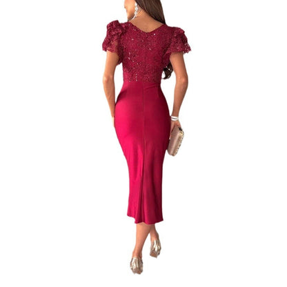 Robe courte fendue décolleté manches courtes de soirée - Chic&Shines