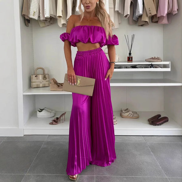 Ensemble haut tube et pantalon larges en satin