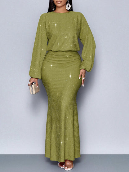 Robe longue à manches longues pailleté de soirée