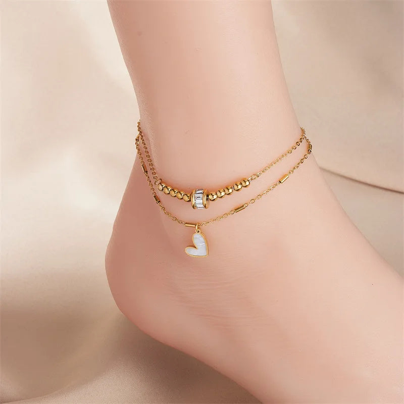 Chaîne double de cheville pendentif cœur - Chic&Shines