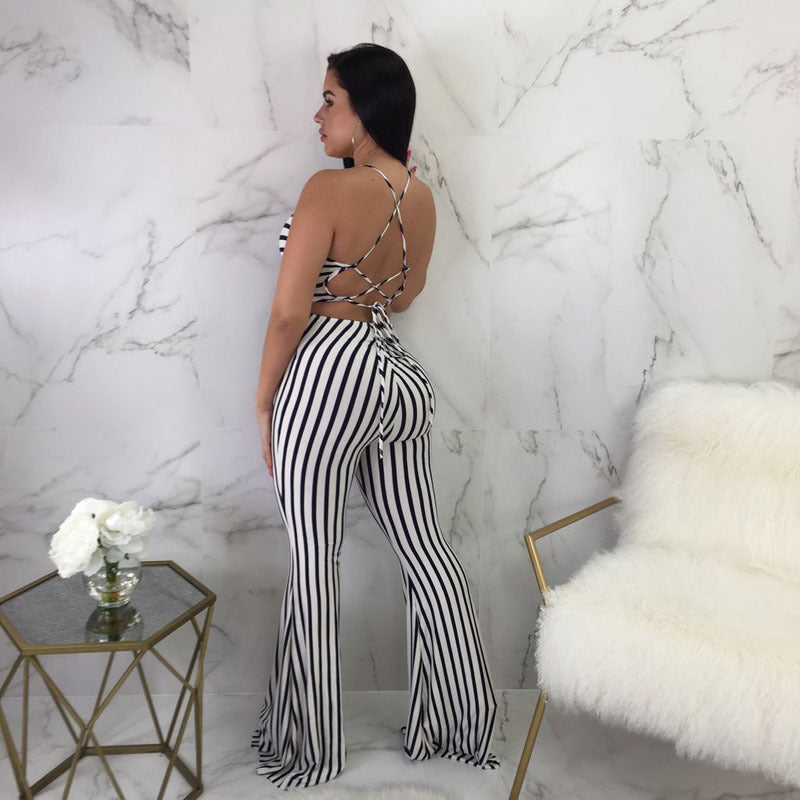 Combinaison pantalon dos nu slim rayée