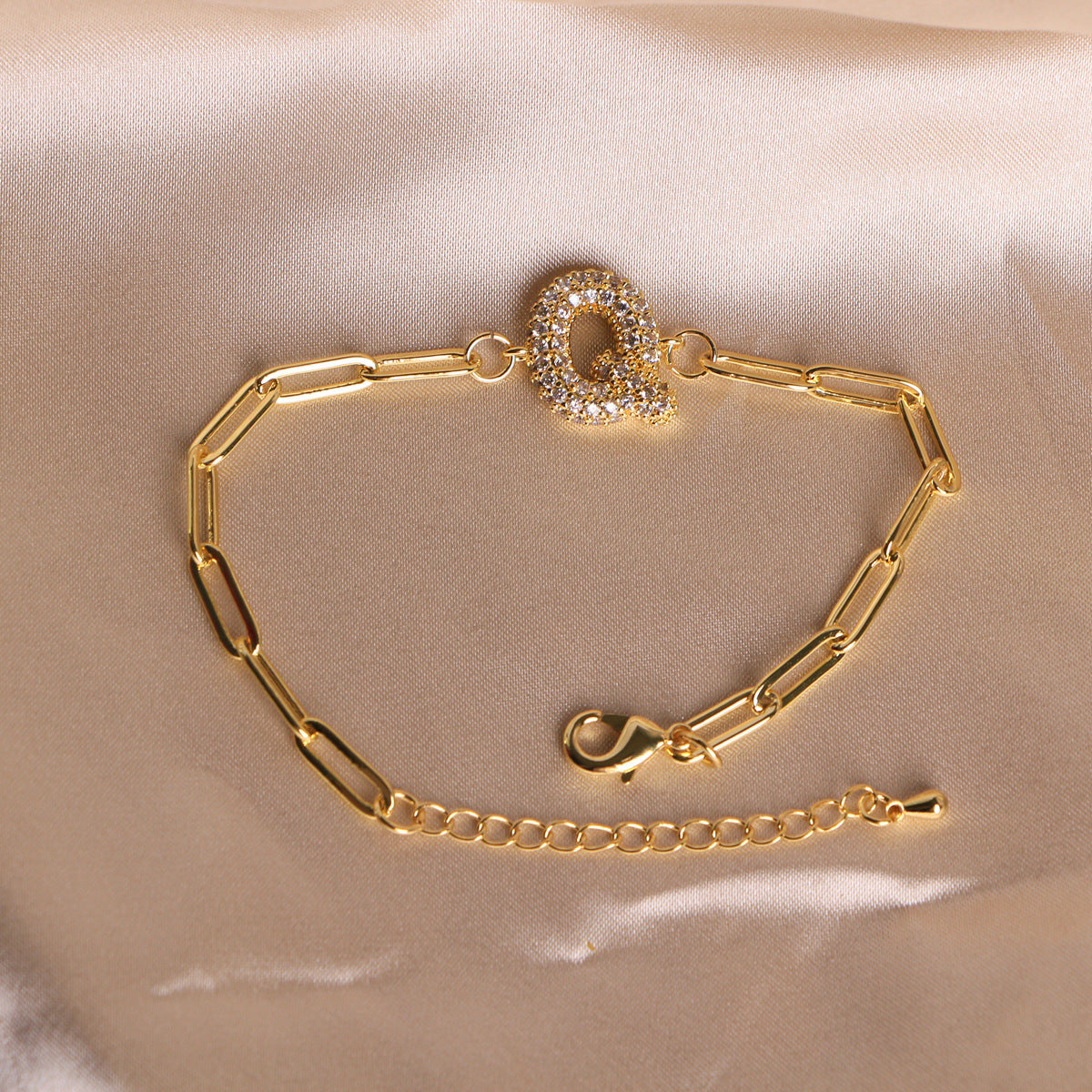 Bracelet clip en zircone pendentif lettre