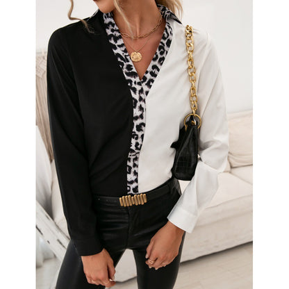 Chemisier col V léopard manches longues - Chic&Shines
