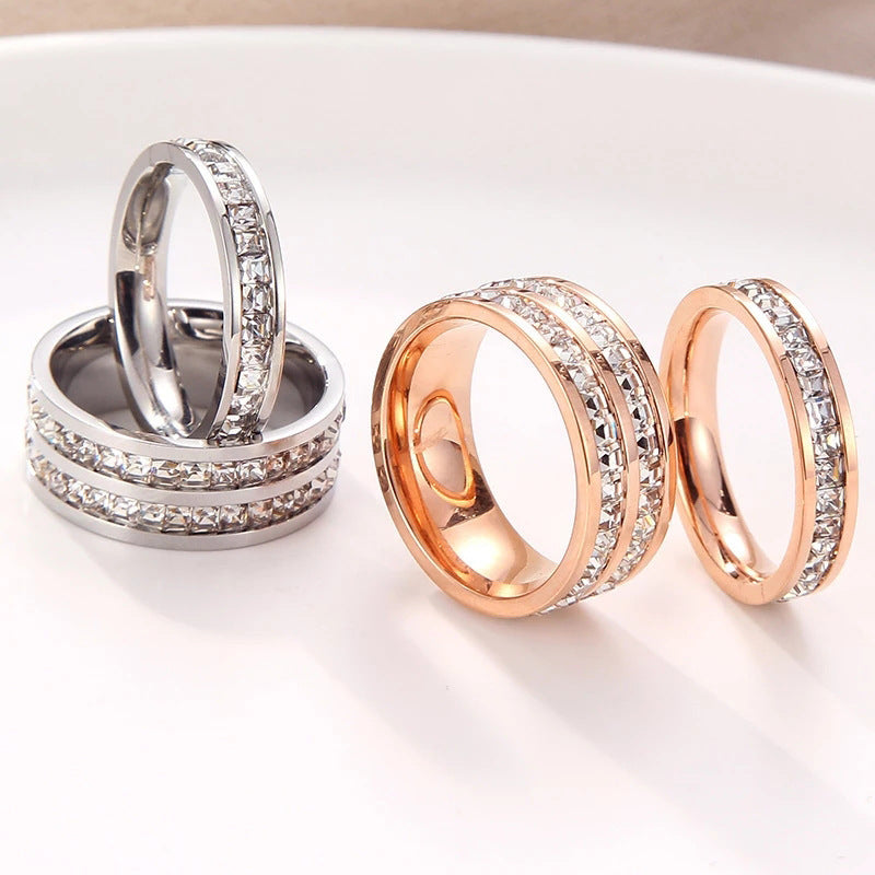 Bague simple et double rangée de diamants en acier titane