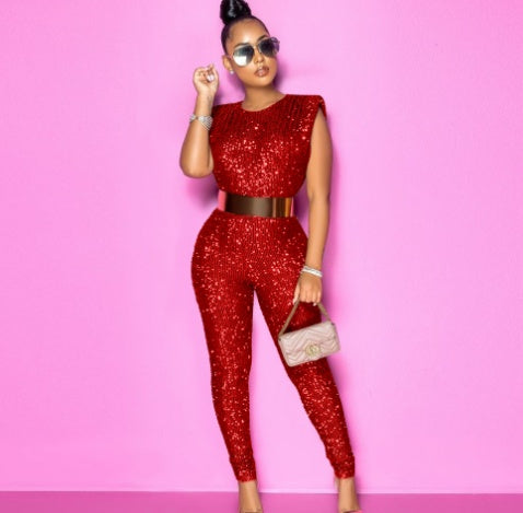 Combinaison pantalon sans manches en strass