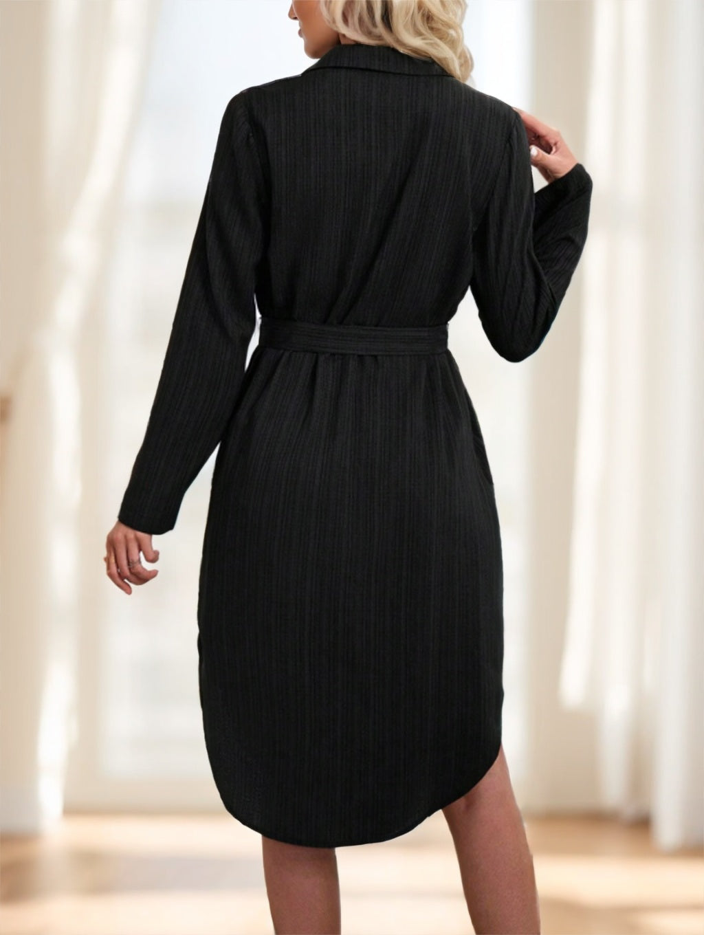 Robe chemise mi-longue à manches longues