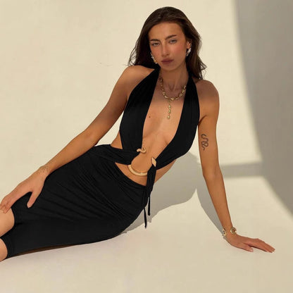 Robe longue décolleté plongeant et dos nu - Chic&Shines