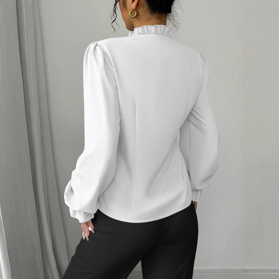 Chemisier élégant à manches longues et col boutonné asymétrique