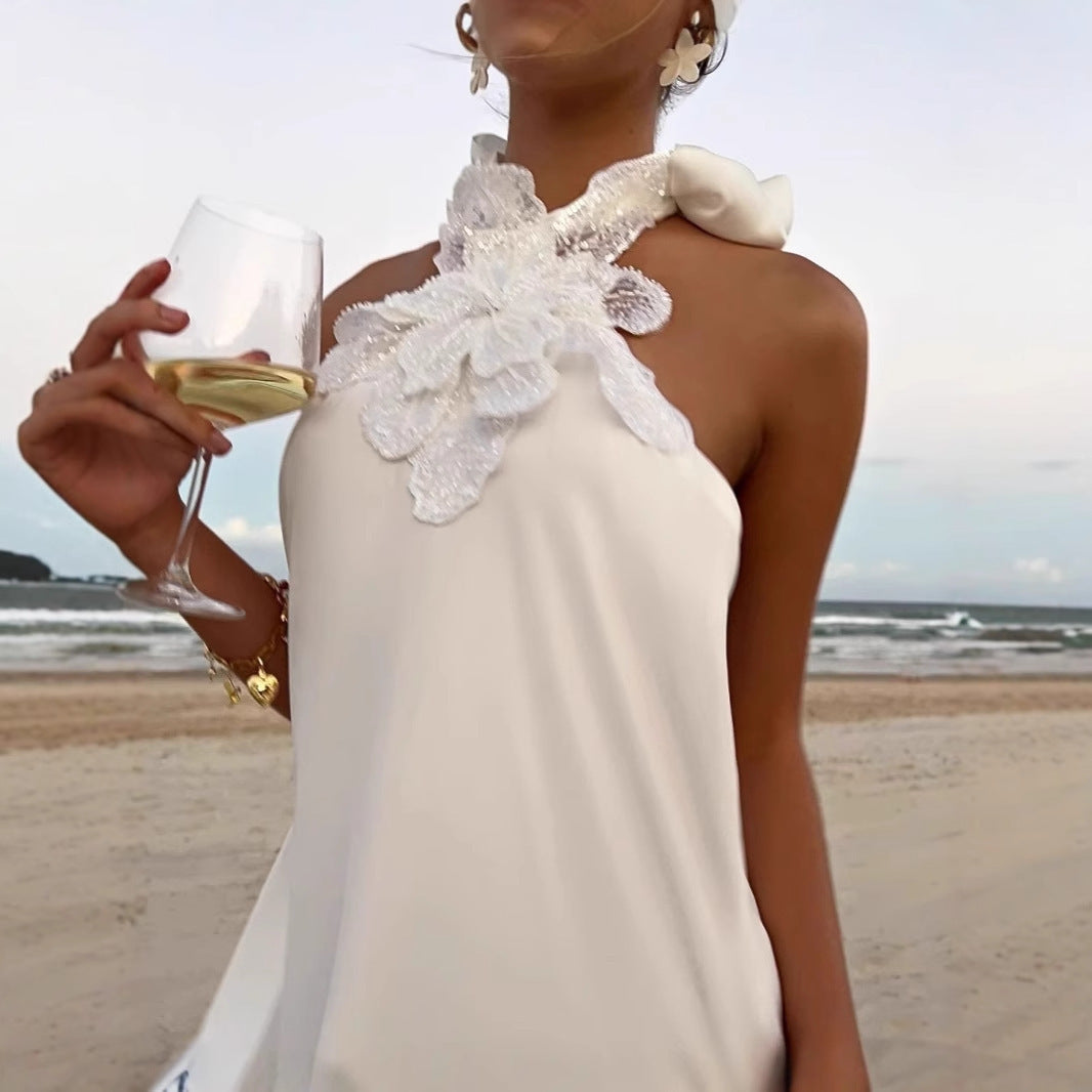 Robe longue de soirée licou en crochet dos nu - Chic&Shines