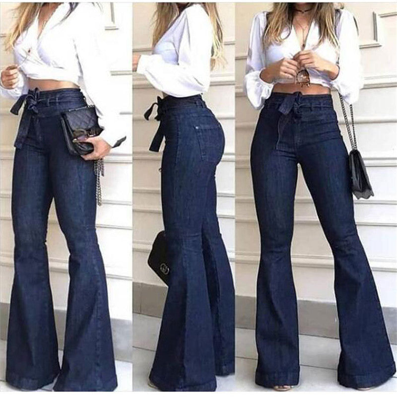 Pantalon évasé à lacets micro-élastiques - Chic&Shines