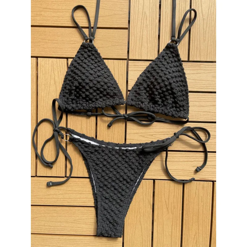 Maillot de bain bikini à bretelles col licou