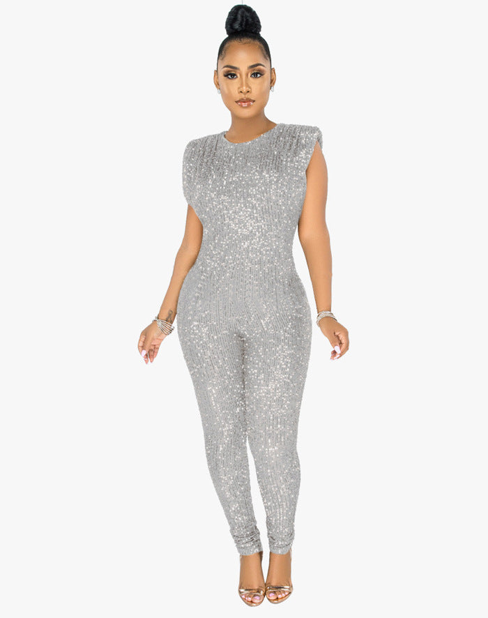 Combinaison pantalon sans manches en strass