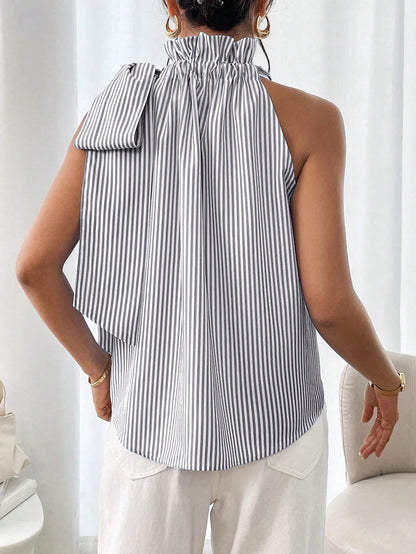 Haut à col roulé sans manches en dentelle rayée - Chic&Shines