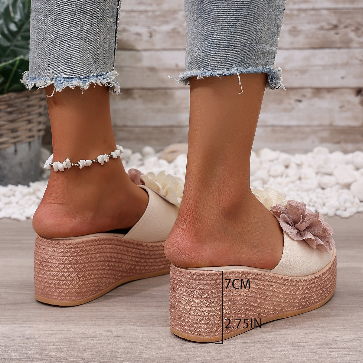 Sandale compensée à double fleur - Chic&Shines