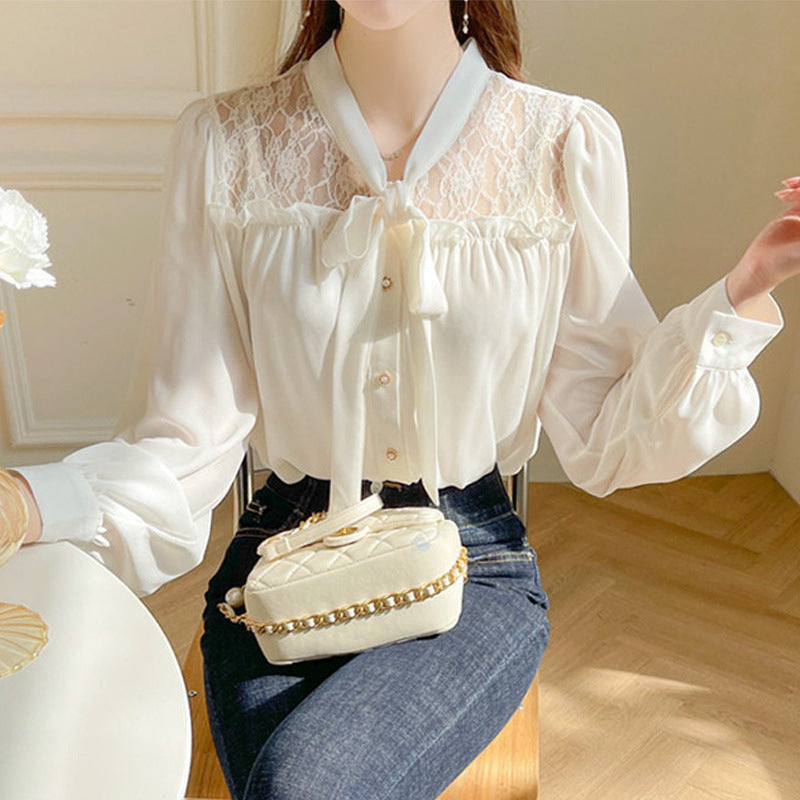 Chemise en mousseline manches longues et nœud