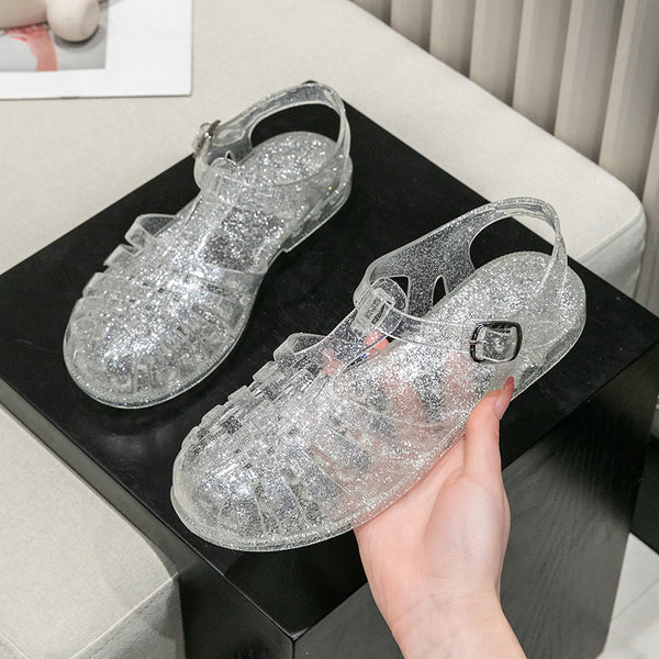 Sandales plates creuses en cristal