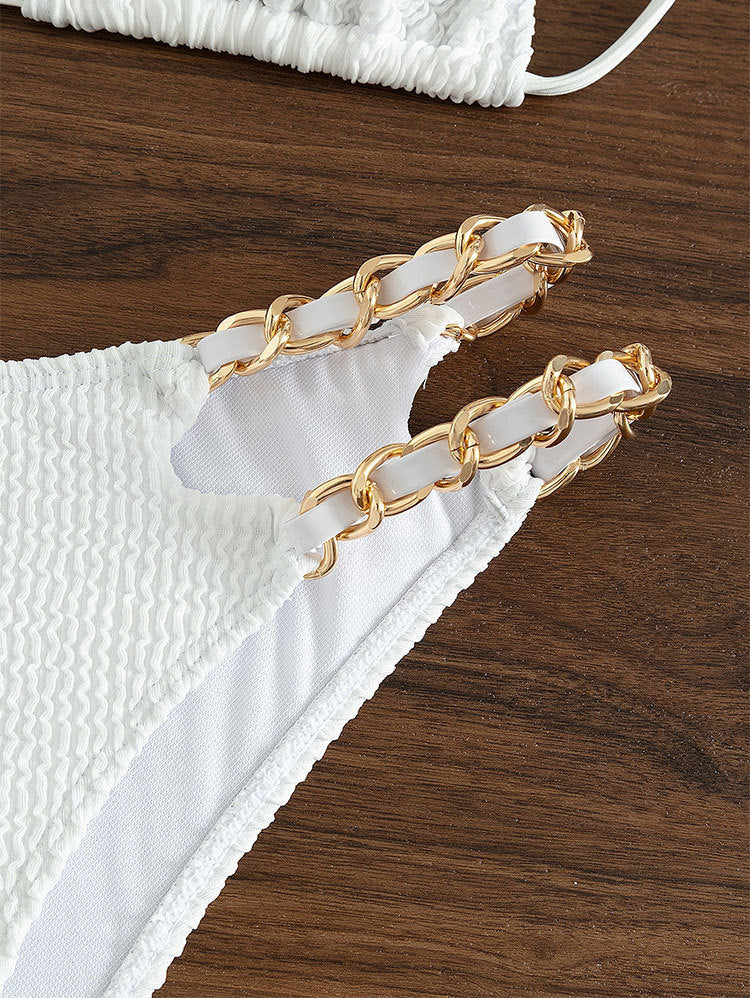 Maillot de bain taille haute fendu licou à chaine