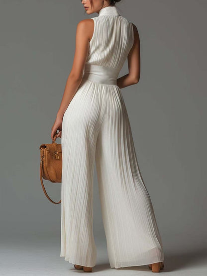 Combinaison pantalon col haut plissé en mousseline - Chic&Shines