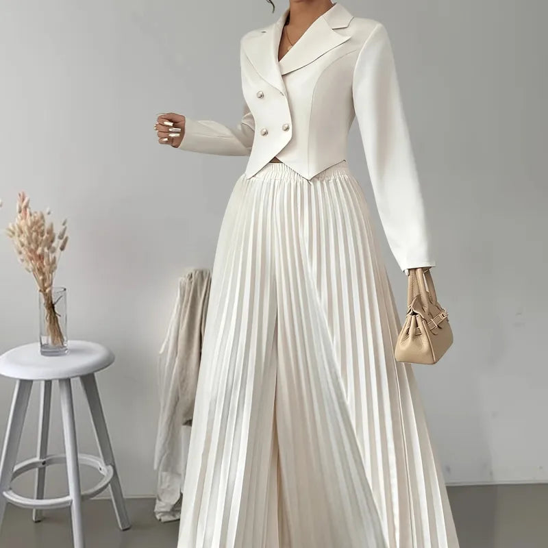 Ensemble blazer à manches longues jupe plissée