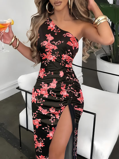 Robe longue épaules obliques et fente - Chic&Shines