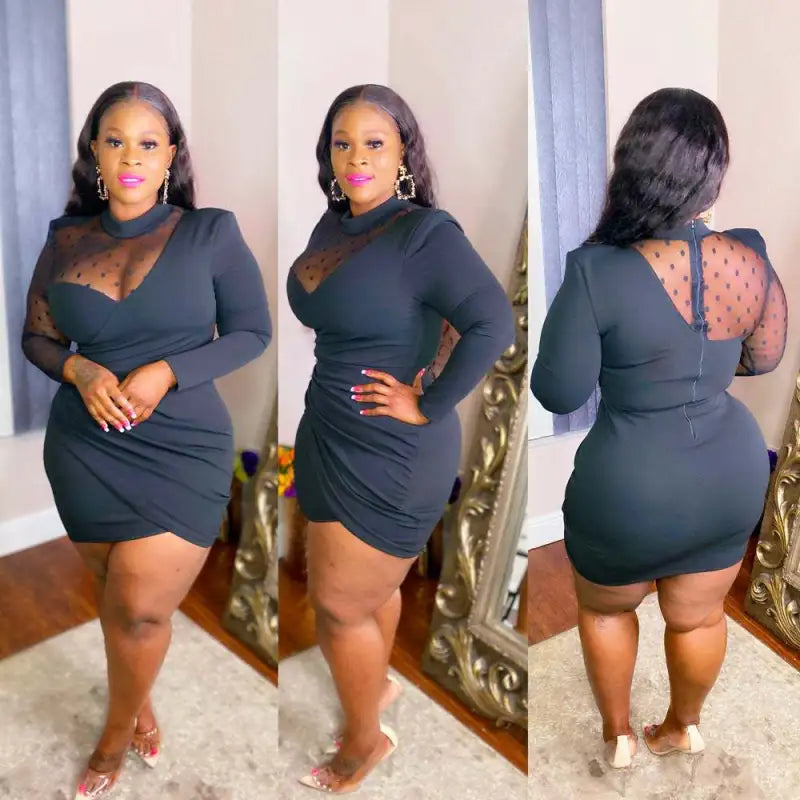 Short dress with long sleeves and transparent mesh