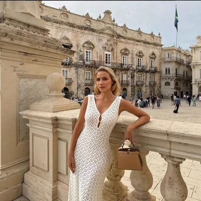 Robe longue col V à bretelles - Chic&Shines