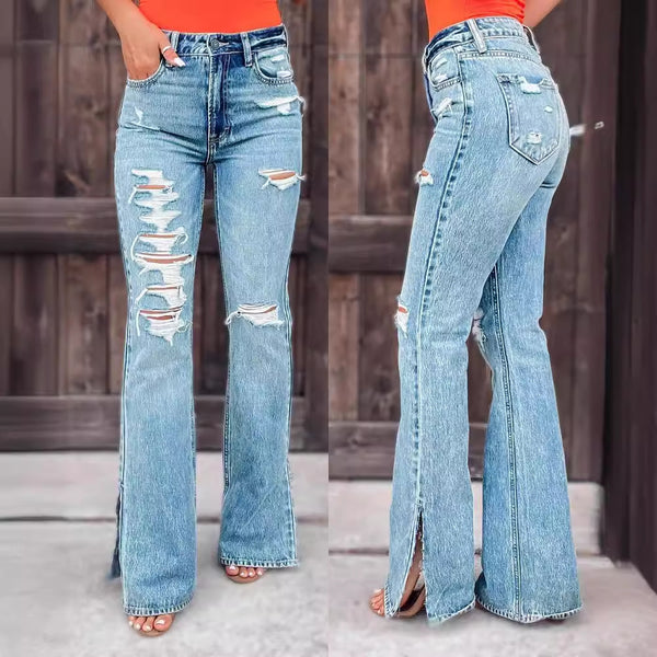 Jean taille haute déchiré fendu