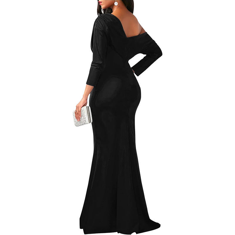 Robe de soirée longue élégante épaules obliques