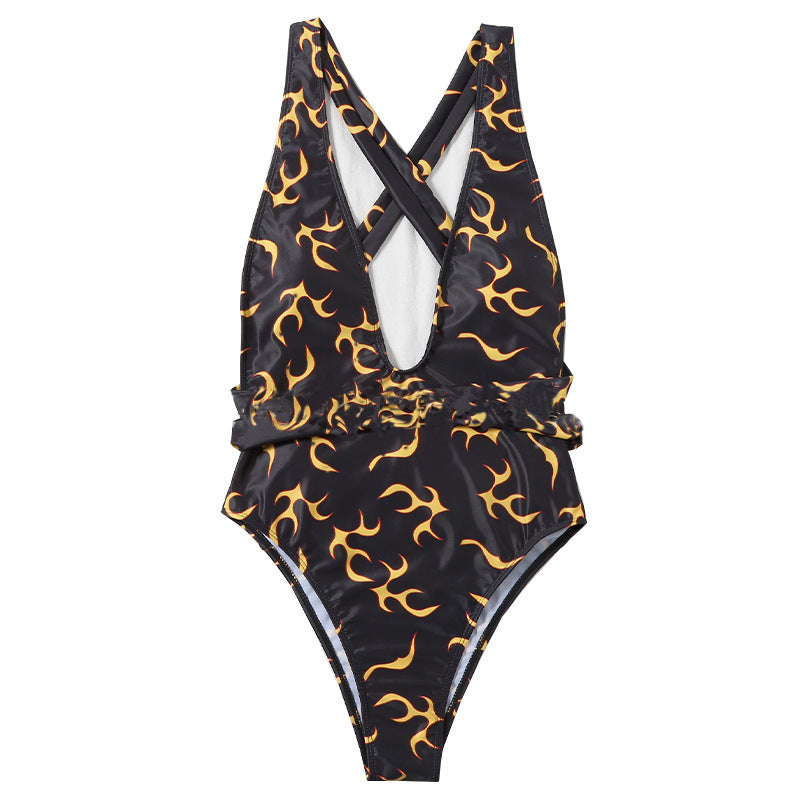 Maillot de bain 1 pièce imprimé flammes