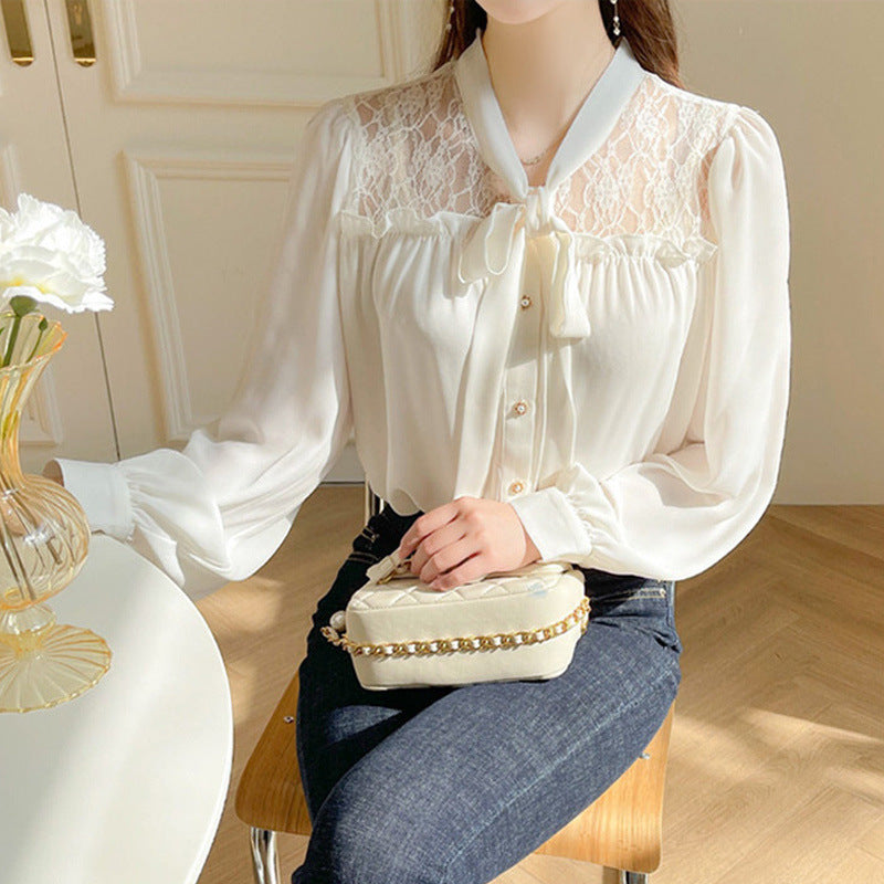 Chemise en mousseline manches longues et nœud