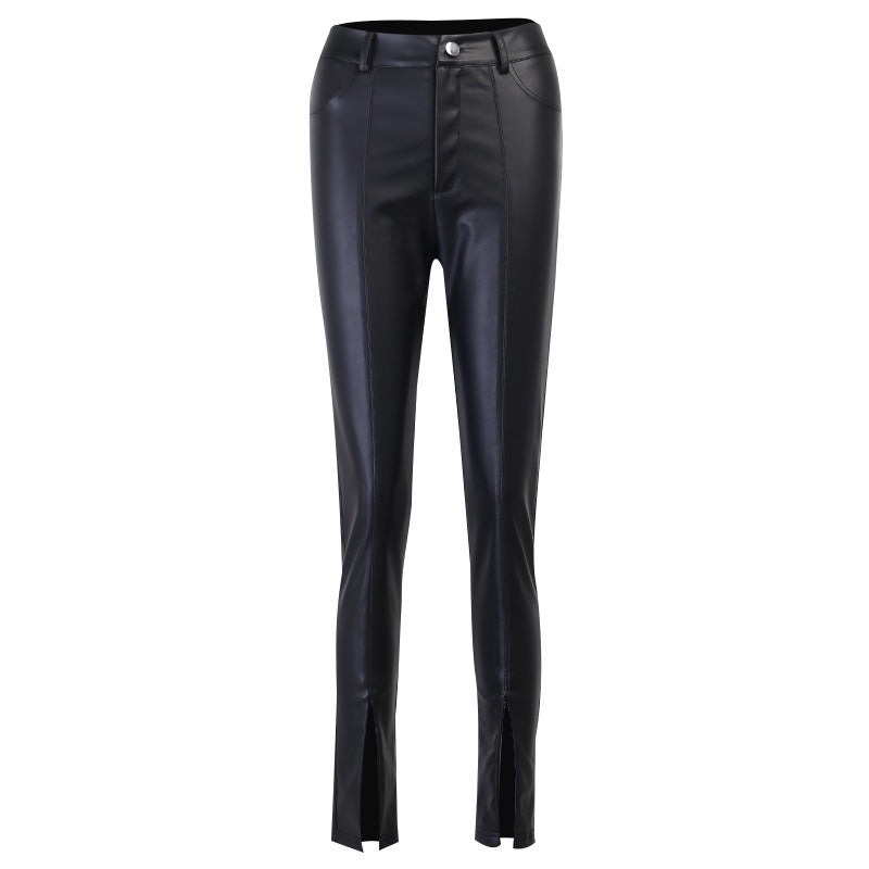 Pantalon en cuir à fermeture éclair fendue - Chic&Shines