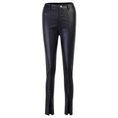 Pantalon en cuir à fermeture éclair fendue - Chic&Shines